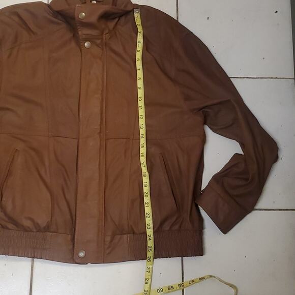 SCULLY LAMBSKIN genuine LEATHER brown cognac BOMBER JACKET large - Picture 3 of 12
